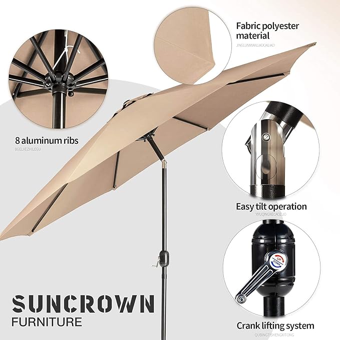 SUNCROWN 6-Piece Outdoor Dining Set, All Weather Patio Furniture Sets with 4 Black Swivel Textilene Mesh Chairs & Square Metal Table & 1 Brown 9Ft Umbrella for Deck Garden Backyard Poolside