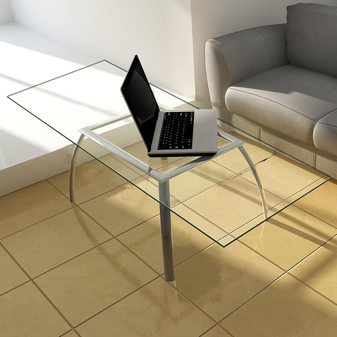 Landical 24" x 48" Rectangle Clear Tempered Glass Table Top 1/2" Thick Eased Corners Clear Tempered Top Patio Table Replacement with 10 Anti Slip Pads for Kitchen Coffee Dining Table