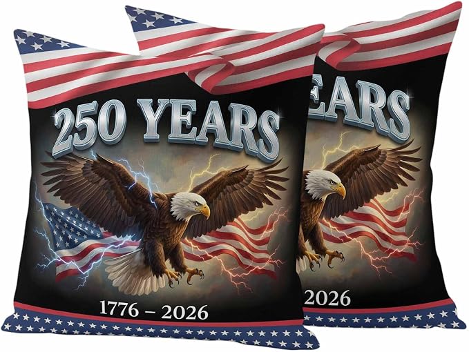 250th Anniversary USA Outdoor Waterproof Throw Pillow Covers 24x24 Set of 2, Independence Day Eagle Flag Decorative Pillowcases Cushion Pillowcase for Couch Sofa Patio Outside Pillow Protector