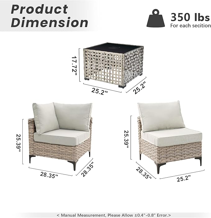 Outdoor Patio Furniture Sets,7 PCS Patio Conversation Set Outside Rattan Sectional Sofa with Coffee Table Fit Backyard Porch Garden Poolside Balcony