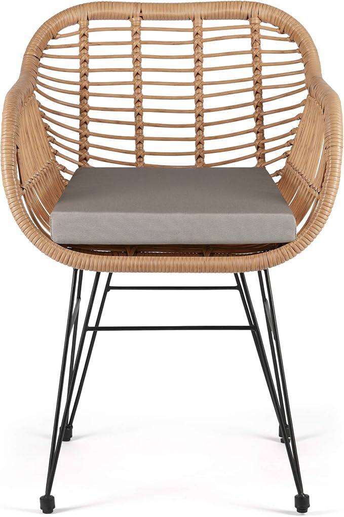 WestinTrends 3 Pc Furniture Wicker Rattan Patio Conversation Seating Chair Set with Cushions and Table for Indoor Outdoor, Balcony, Porch, Garden, Pool, Deck, Lounge, Gray