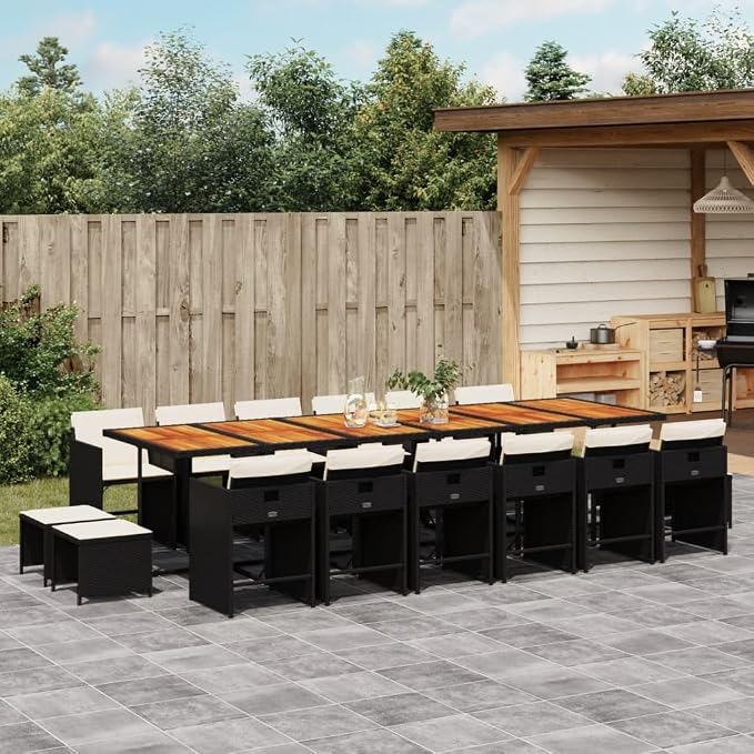 17 Piece Outdoor Patio Dining Set, Foldable PE Rattan Garden Table and Chairs with Cushions, Space Saving Cube Furniture for Backyard Deck, Black