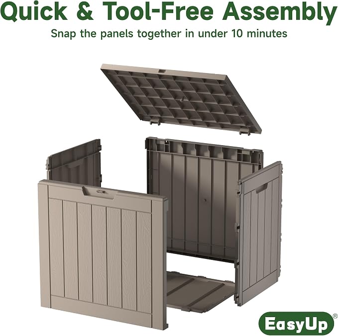 EasyUp Outdoor Storage Box, Waterproof Resin Deck Box, Reinforced Stability UV-Resistant for Patio, Garden and Poolside (Gray, 32 Gallons)