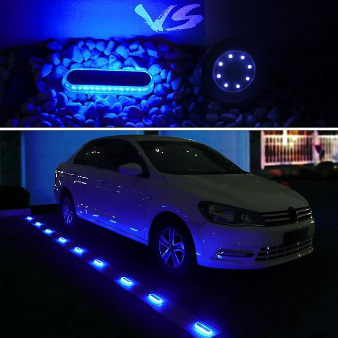 YiLaie Blue Solar Lights for Outside Auto ON/Off, Small Stick on Solar Strip Lights Outdoor Waterproof for Stair Boat Dock Driveway Deck Solar Powered (8 Pack)