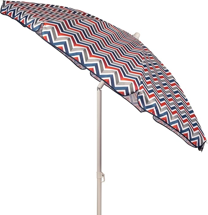 PICNIC TIME 5.5 Ft Portable Beach Umbrella, Lightweight UV Protection Sunshade with Tilt Pole & Carry Bag, Outdoor Canopy Umbrella for Beach, Sand, Pool, Patio, Camping, Travel, or Backyard Shade, (Vibe Collection - Navy Blue, Orange, & Gray Pattern)