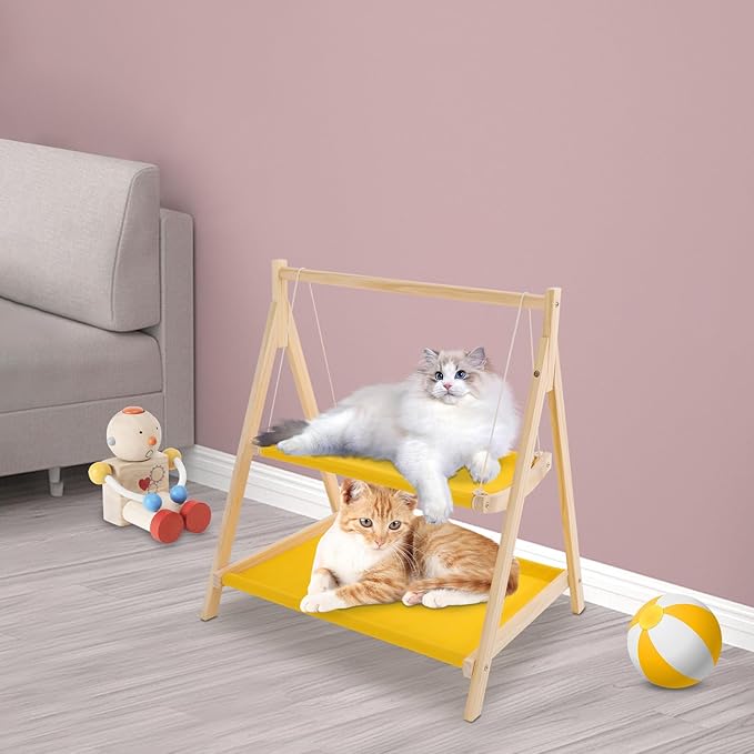 Double Deck Cat Hammock Comfortable Hammock for Indoor Kittens, Ferrets, Hamsters, Rabbits - Yellow