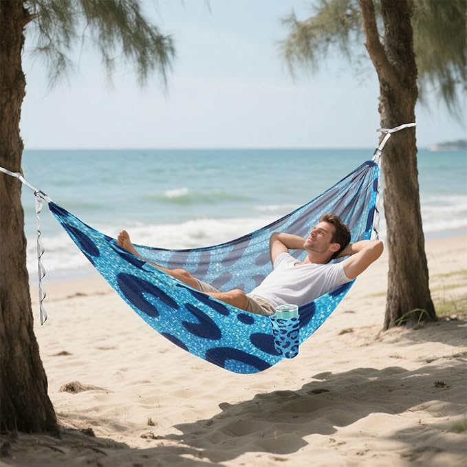 Fake Glitter Leopard Print Blue 330lb Capacity Outdoor Hammocks Backyard Hammock for Camping Travel Accessories amacas para patios con Base de adultos