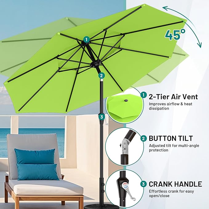AreShark 10ft 2 Tiers Patio Umbrella - Outdoor Umbrella Waterproof UV Protection, Market Table Umbrella w/Push Button Tilt&Crank for Pool, Porch, Garden(Apple Green)