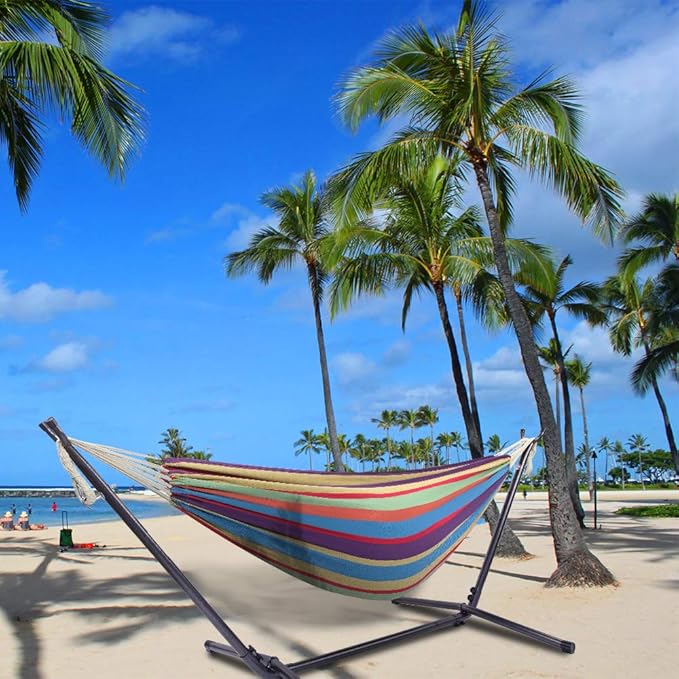 2-in-1 Hammocks Hammock Chair with Stand, 300 lbs Capacity, Heavy Duty Two Person Hammock with Stand,Natural Rope