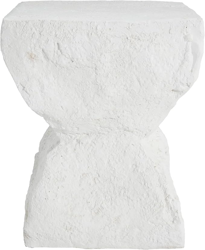 Christopher Knight Home Nataly 18.5" H Small Outdoor Side Table, Hourglass-Like Shape Carved Garden Stool, Lightweight Concrete End Table, Patio Decorative Home Stool for Balcony Backyard, White