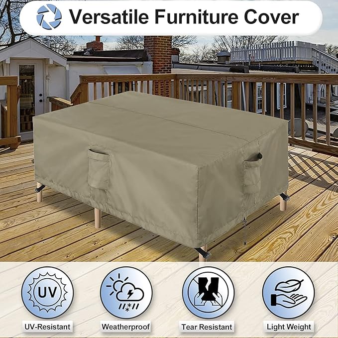 OutdoorLines Outdoor Waterproof Patio Table Furniture Set Covers - Square Couch Sectional Cover Outside Weatherproof Patio Furniture Covering for Deck, Lawn and Backyard 84" L x 84" W x 28" H, Camel