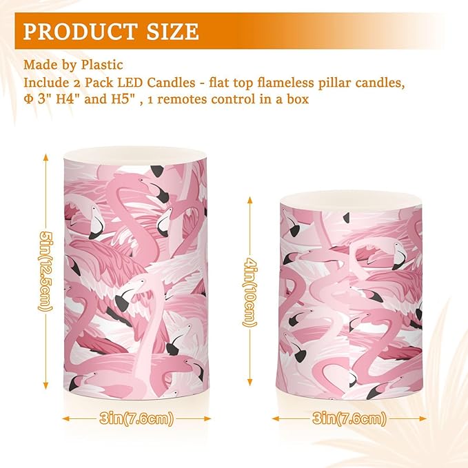 Pink Flamingos Flameless Candles Color Changing LED Candles with Remote Control Battery Candles for Outdoor and Indoor Home and Room Decoration, 3'' x 4''/5'' Set of 2 Pieces