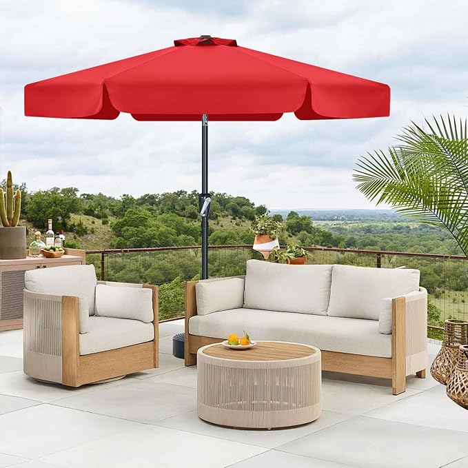 MASTERCANOPY 7.5ft Patio Umbrella with Valance, Crank and Tilt – 6 Ribs Outdoor Market Umbrella, UV/Fade Resistant, Waterproof Canopy with Wind Vent for Garden, Deck, Backyard, Pool (Red)