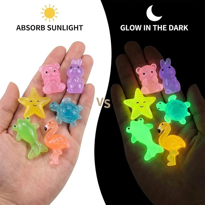 50 Pcs Mini Resin Animals Blind Bags, Glow in The Dark & Glitter Mystery Animals, Individually Wrapped Tiny Luminous Miniatures for Fairy Garden, Micro Landscape, DIY Crafts