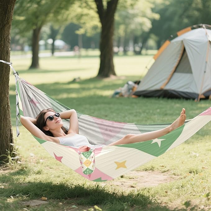 Pink Green Cute Plaid 330lb Capacity Outdoor Hammocks Hanging Hammock for Outside Patio Backyard Poolside Base de hamaca para adultos