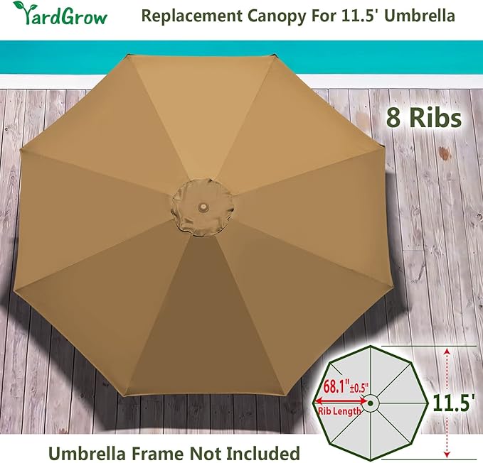 YardGrow 11.5ft 8 Ribs Umbrella Canopy Replacement for Patio Umbrella, Frame NOT Included, Umbrella Replacement Canopy ONLY