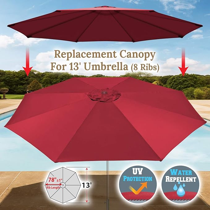 YardGrow 13ft 8 Ribs Umbrella Canopy Replacement for Patio Umbrella, Canopy ONLY, Frame NOT Included