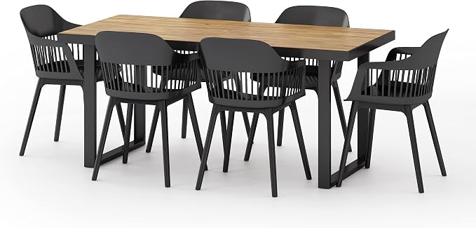 Christopher Knight Home Requeta Outdoor Dining Sets, Black + Teak