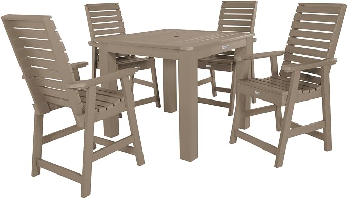 highwood Weatherly 5 Piece Square Counter Height Outdoor Dining Set, Woodland Brown