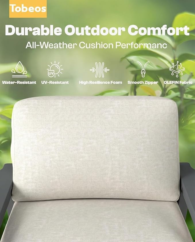 HDPE Patio Furniture Set 8 Seats, Outdoor Couch with Washable Thick Beige Cushions & Side Table, Outdoor Sectional Furniture for Backyard, Deck, Lawn, Porch (Gray Frame)