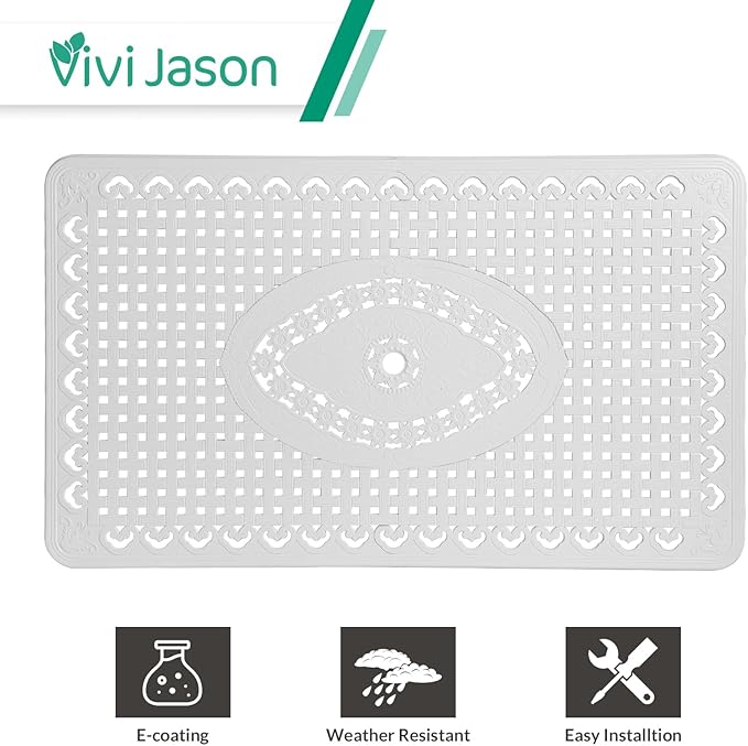 VIVIJASON 7-Piece Outdoor Furniture Dining Set, All-Weather Cast Aluminum Patio Conversation Set, Include 6 Swivel Dining Chairs and a Rectangle Table with Umbrella Hole, White/Green Cushion