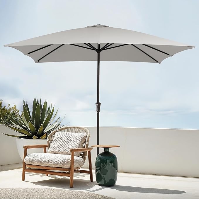 JEAREY 8x10 ft Rectangular Patio Umbrellas Outdoor Table Market Umbrella w/Crank, 8 Sturdy Ribs, UV Protection Windproof Sunproof for Garden, Deck, Backyard, Pool(Foggy Gray)