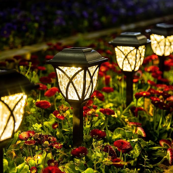 GIGALUMI Solar Lights Outdoor Waterproof, 2 Pack LED Solar Garden Lights, Solar Lights for Outside, Garden Decor for Yard, Patio, Landscape, Planter, Walkway (Warm White)