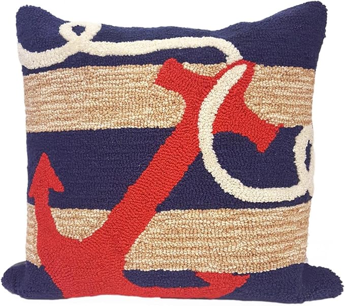 Liora Manne Frontporch Indoor/Outdoor Pillow, 18" Square, Anchor Red