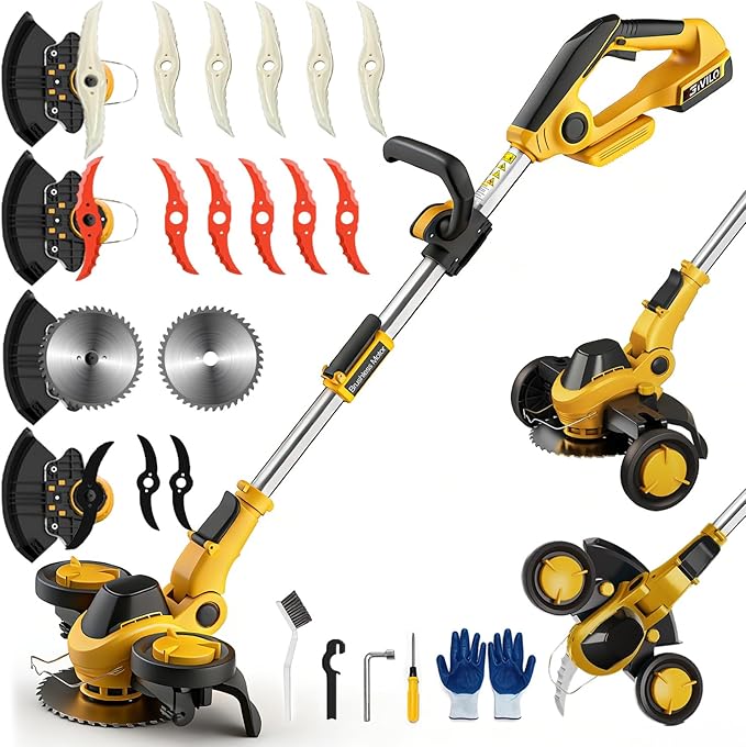 Weed Wacker Cordless Compatible with DEWALT 20V MAX Battery, Electric Weed Cordless Eater with 4 Types Blades, Brushless Grass Trimmer/Lawn Edger/Mower/Brush Cutter for Yard Garden(No Battery)