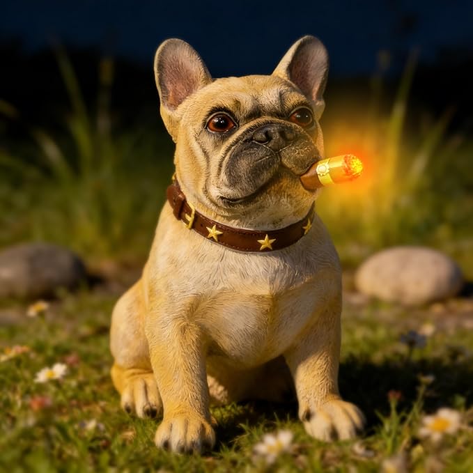 French Bulldog Solar Garden Statue - Outdoor Yard, Lawn, Patio Dog Decor - Unique Birthday Housewarming Gift for Dad, Mom, Men, Women