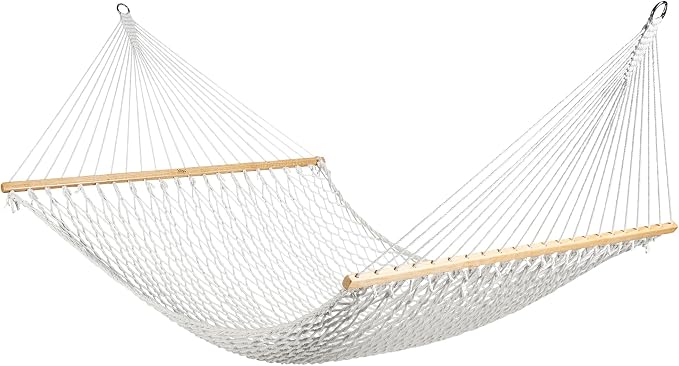 Bliss Hammocks BH-411 60" Wide Polyester Rope Hammock w/Spreader Bars, S Hooks, Chains, Outdoor, Poolside, Patio, Backyard Hammock, Eco Friendly Polyester, 450 Lbs Capacity