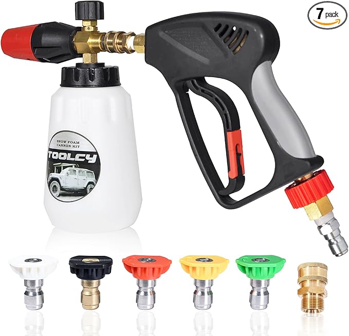 TOOLCY Foam Cannon Kit with Pressure Washer Gun 5000 PSI, 5 Nozzle Tips, 1/4" Quick Connector, 1L Bottle, Quick Release, Industrial Grade
