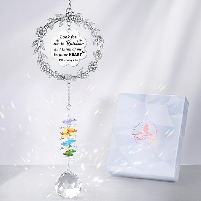 VIVIKEN Dog Memorial Sun Catcher, Paw Print Sympathy Gift for Dogs Lovers | Crystal Suncatcher Remembrance for Grieving Owners, Rainbow Maker Hanging Present for Dog Pet Loss
