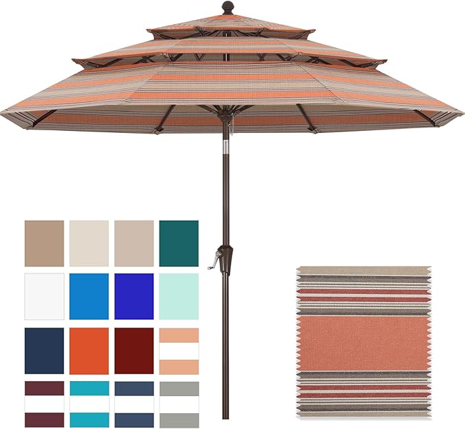 ABCCANOPY 5-Year 10-Year No Fading 9FT 3 Tiers Patio Umbrella, Outdoor Table Umbrella with 8 Sturdy Ribs for Deck, Backyard, Garden, Yard