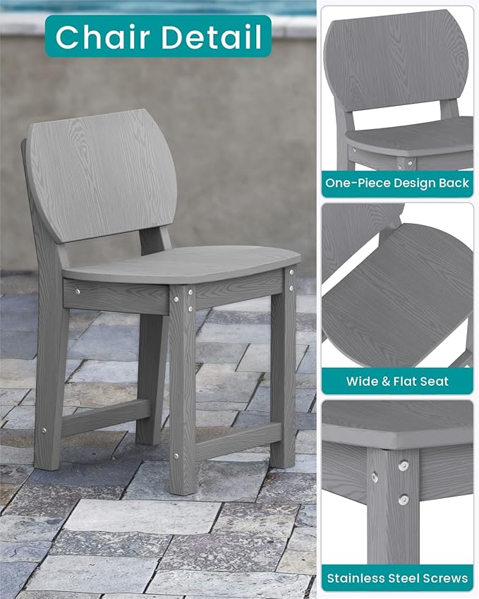 5-Piece HDPE Outdoor Patio Dining Set (Includes 1 Square Table and 4 Chairs) (All-Weather, Easy to Assemble, Umbrella Hole, 10+ Years of Lifespan) - Grey
