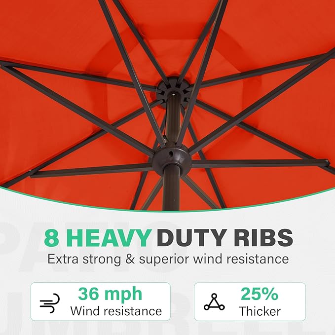JEAREY 9 FT Patio Umbrella Outdoor, Table Umbrellas Market Umbrella w/Push Button Tilt/Crank, 8 Sturdy Ribs(Orange)