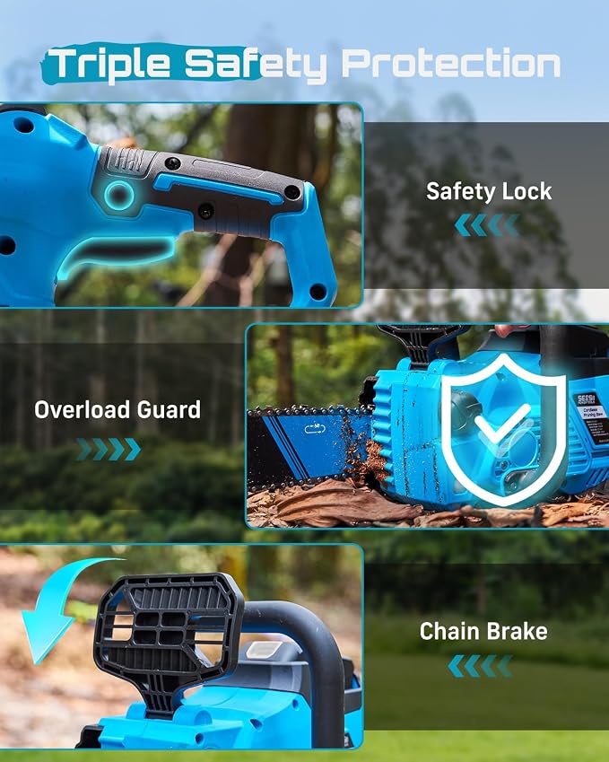 SEESII 40V 16-Inch Cordless Chainsaw: Brushless Electric Chain Saws with 2×4.0Ah Batteries & Charger, Tool-Free Chain Tension, Auto Oiling, for Tree Trimming, Wood Cutting, Yard Work