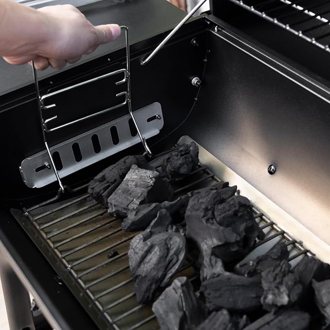 Nexgrill Premium 29" Charcoal Grill with Side Shelf, 552 SQ In Cooking Space, Adjustable Charcoal Tray, Chimney Air Vent, Warming Rack, Barrel Smoker Grill for Camping, Picnics, and More - 810-0029C