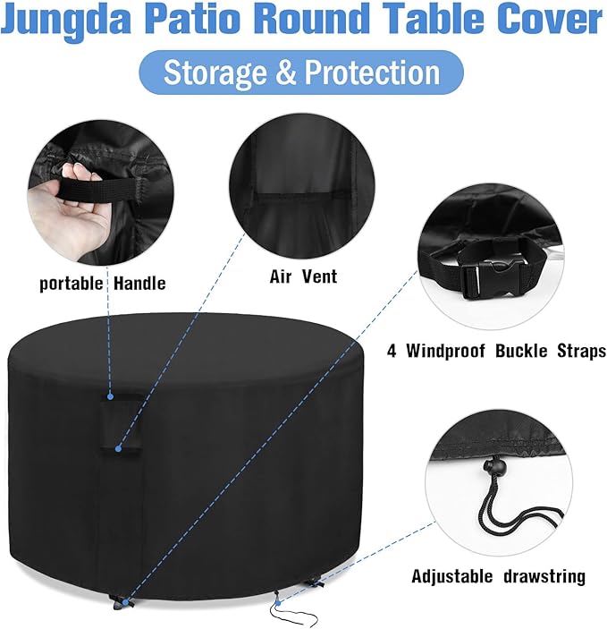 Custom Patio Furniture Cover Round, Outdoor Round Table Cover Waterproof, Patio Furniture Covers for All Weather Resistant