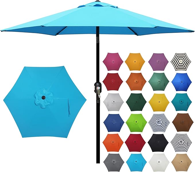 Blissun 7.5 ft Patio Umbrella, Yard Umbrella, Outdoor Market Umbrella with Push Button Tilt Crank (Light Blue)