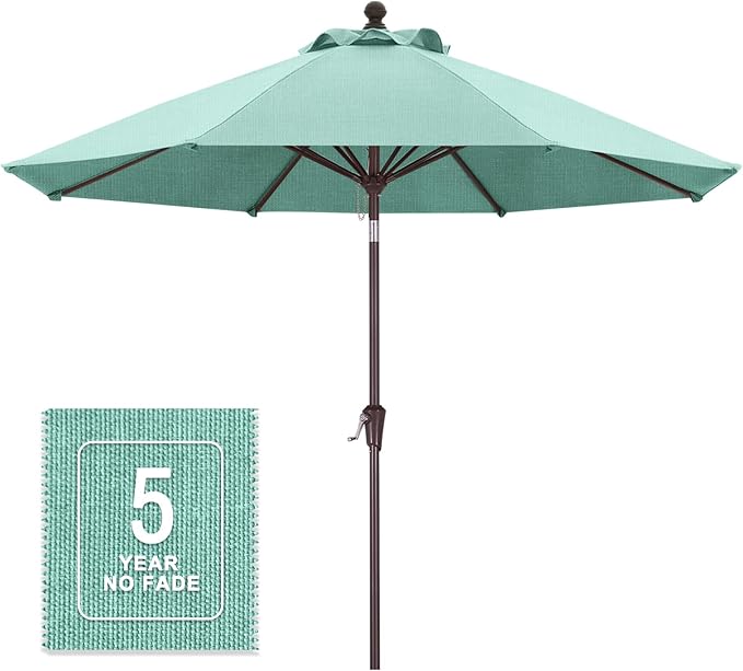 MASTERCANOPY Olefin 5-Year-Non-Fading 9ft Patio Umbrella with Tilt and Crank, Large UV Resistant Outdoor Table Umbrella with 8 Fiberglass Ribs for Deck, Yard & Market, Light Blue