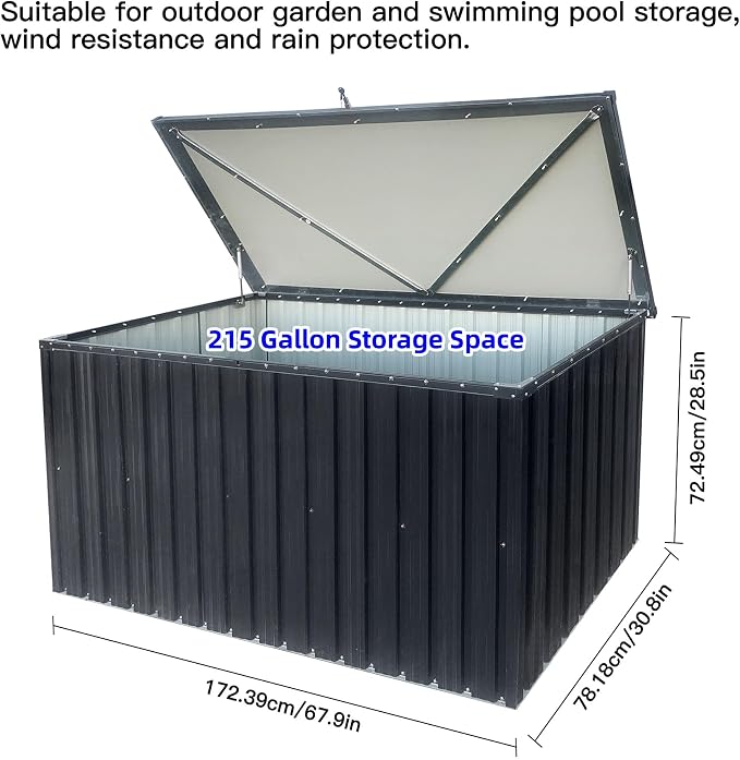 215 Gallon Outdoor Storage Box, Pool Storage Bin with Lockable Lid for Patio Furniture, Pool Supplies, Garden Tools