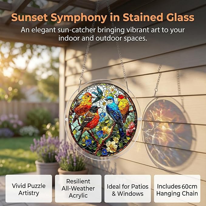 Acrylic Puzzle Suncatcher, Birds & Flower Sun Catcher Jigsaw Puzzle Window Hanging, Acrylic Puzzles Kit Home Garden Decor, Mothers Day Birthday Gifts for Mom, Wife, Sisters, 7.87 inch