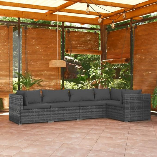 5 Piece Patio Lounge Set with CushionsOutdoor Dining Chairs,Patio Furniture Set,Outdoor Sectional Sofa,Patio Conversation Seat,Outdoor Seating,Modern Style,for Garden,Backyard, Poly Rattan Gray
