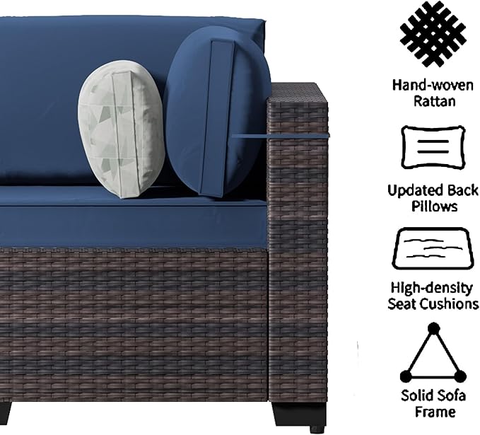 Outdoor Terrace Furniture Set, 15 Piece Outdoor Furniture Set, with 43 inch Aluminum 55003 BTU Propane fire Pit, PE Willow Vine Terrace Dialogue Set - Blue.
