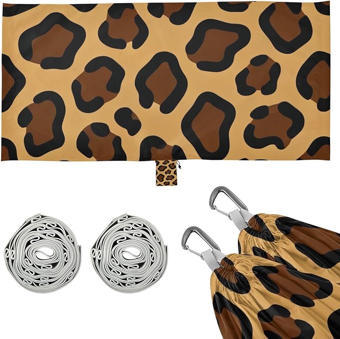 Classic Leopard Print Camping Hammocks Fabric Hammock for Outside Patio Backyard Poolside