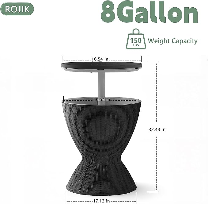 ROJIK 3-in-1 Resin Ice Bucket & Beverage Cooler – Wood Look Patio Table, UV Protection & Drain Plug for Outdoor Parties, Bars, and Poolside Use