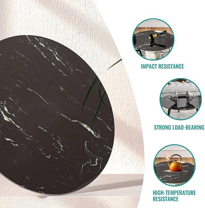 30 Inch Round Black Marble Glass Table Top, 8mm Thick Tempered Glass Tabletop for Dining Tables, Coffee Tables, Patio Tables