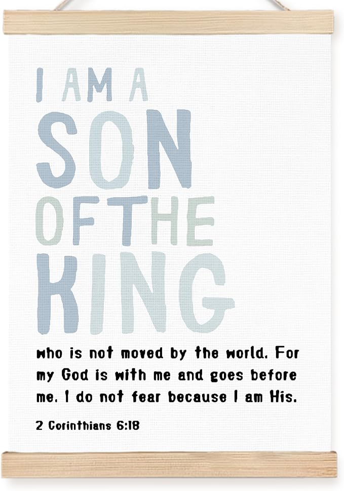 FDHSPAAM Christian Nursery Wall Art Decor, Church Nursery Decor, I Am a Son of the King Bible Verse Wall Art Posters for Boys Bedroom Playroom, 12x16 Inch