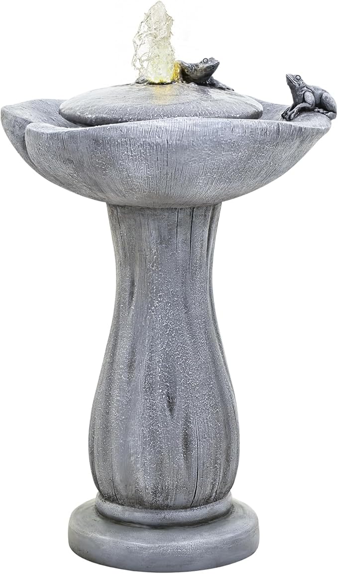 24" Grey Bird Bath Fountain, Hand-Painted Outdoor Bird Bath Bowl with UV & Frost-Resistant Finish (Grey, 16 * 24")